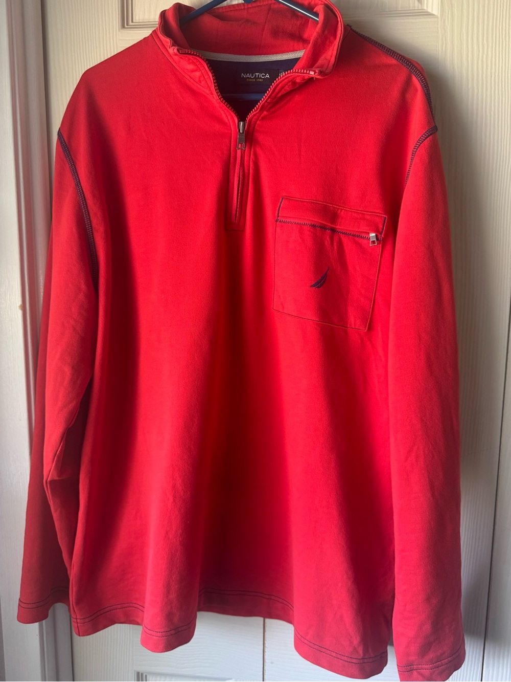 Nautica Bright Red Quarter-Zip Pullover with Chest Pocket